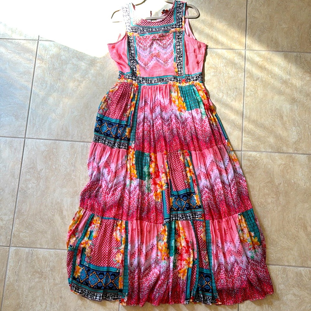 Anthropologie Colorful Sleeveless Beaded Maxi Dress